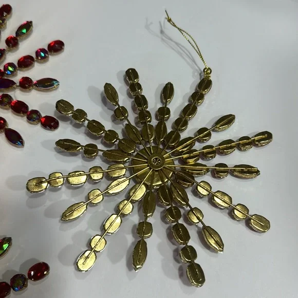 IRIDESCENT RED BEADED STARBURST ORNAMENTS SET OF 3 - Picture 4 of 4